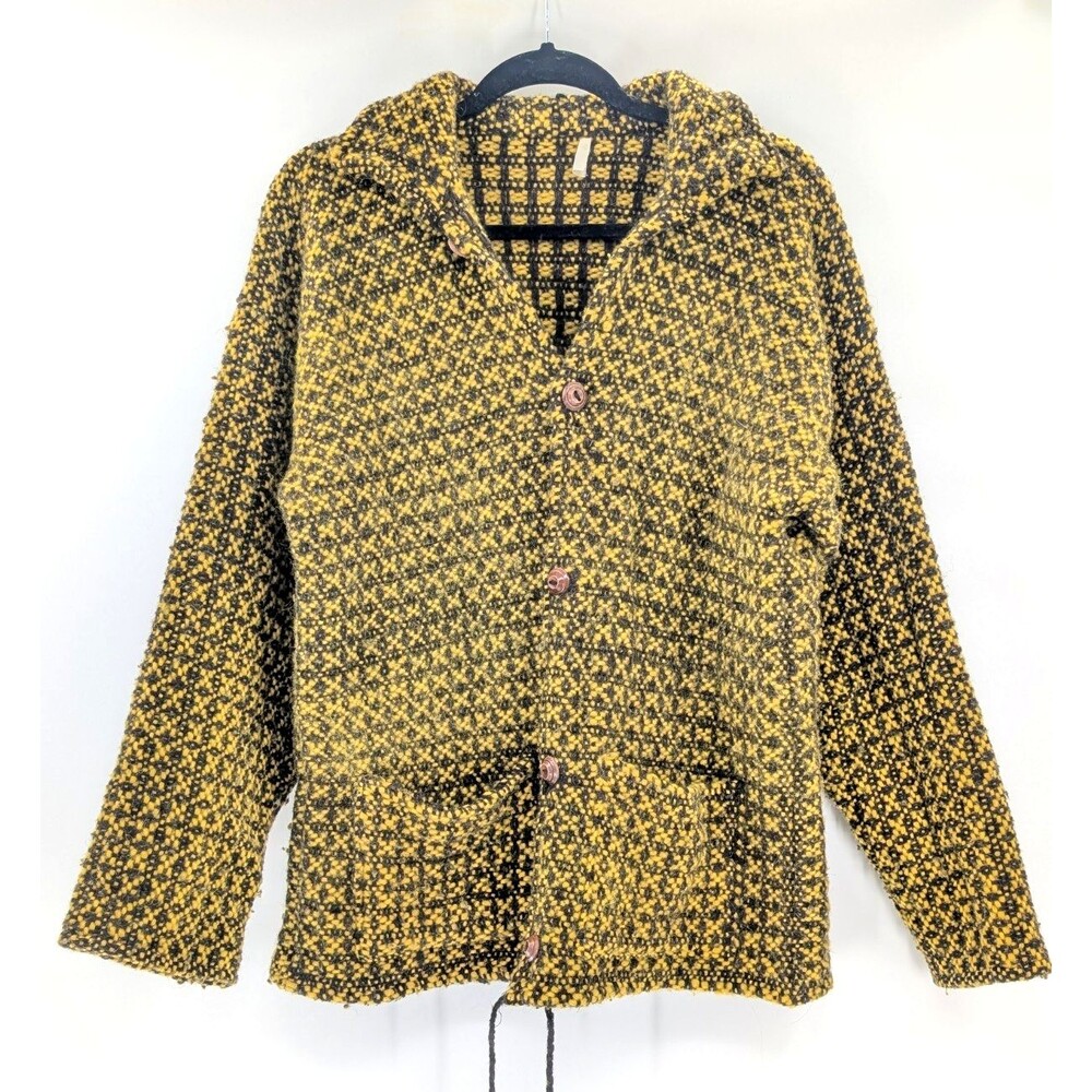 Ends Of The Earth 100% Wool Handmade in Ecuador Yellow Black Button Coat Size L